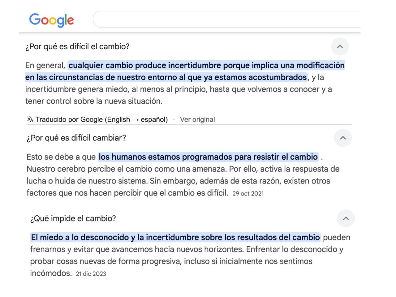 Búsqueda google sobre el cambio - Escuela de cambio